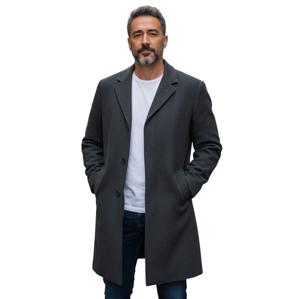 Aquarium Overcoat Mens IT 54 / US 44 Charcoal Wool Virgin Cashmere Made in Italy